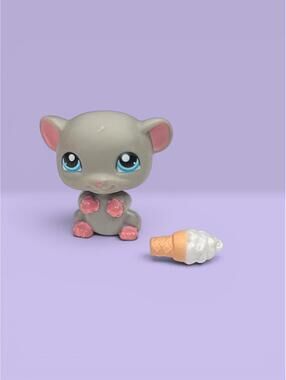 Littlest Pet Shop LPS Mouse #80 with Ice Cream Accessory.